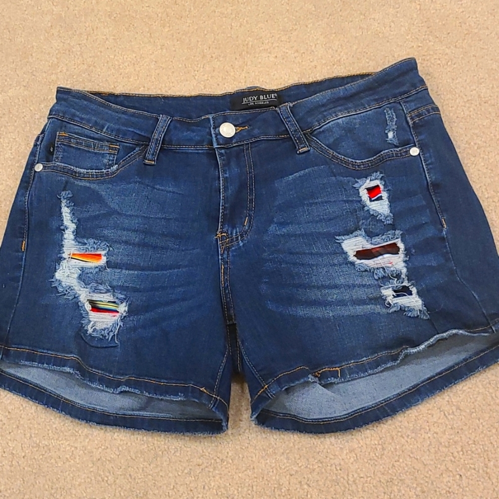 Judy Blue Serape Patch Denim Shorts Size Large